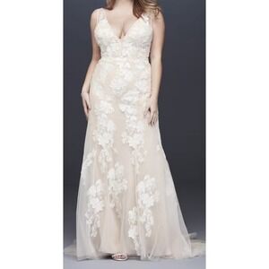 MELISSA SWEET Lace Applique Tulle V-Neck Wedding Gown IVRY/CHAMP SZ 20W